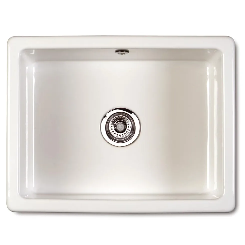 Shaws Classic Inset or Undermount White Ceramic Single Bowl Kitchen Sink - 595mm x 460mm