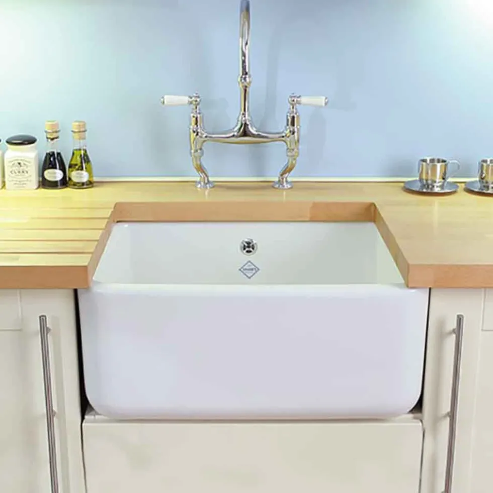 Shaws Contemporary Butler White Ceramic Single Bowl Kitchen Sink - 595mm x 460mm