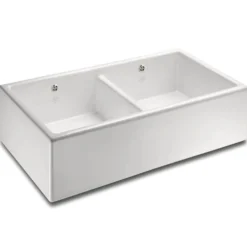 Shaws Contemporary Shaker Double Bowl White Ceramic Belfast Kitchen Sink - 895 x 465mm