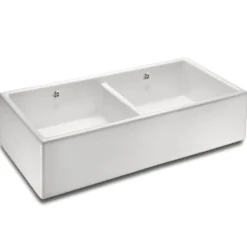 Shaws Contemporary Shaker White Ceramic Double Bowl Belfast Kitchen Sink - 995mm x 465mm