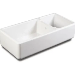 Shaws Original Edgworth Offset 1.5 Bowl White Ceramic Butler Kitchen Sink - 997 x 470mm