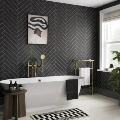 Showerwall Black Velvet Satin Herringbone Laminate Tile - 2400 x 600mm