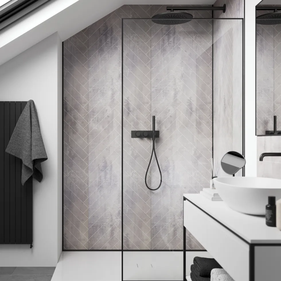 Showerwall Cement Herringbone Laminate Tile - 2400 x 600mm