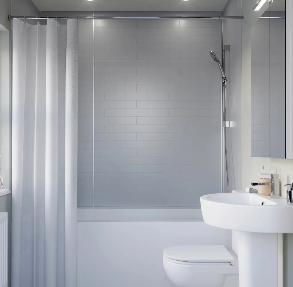 Showerwall Silver Grey 3mm Compact Tile Effect Bathroom Wall Panel - 1220 x 2440mm