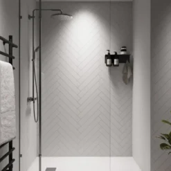Showerwall Snow White Herringbone Laminate Tile - 2400 x 600mm