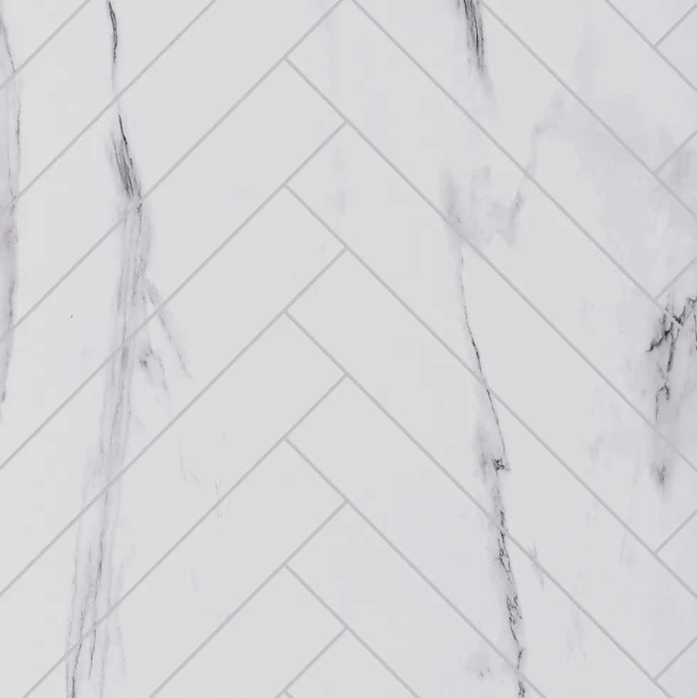 Showerwall White Marble Herringbone Laminate Tile - 2400 x 600mm