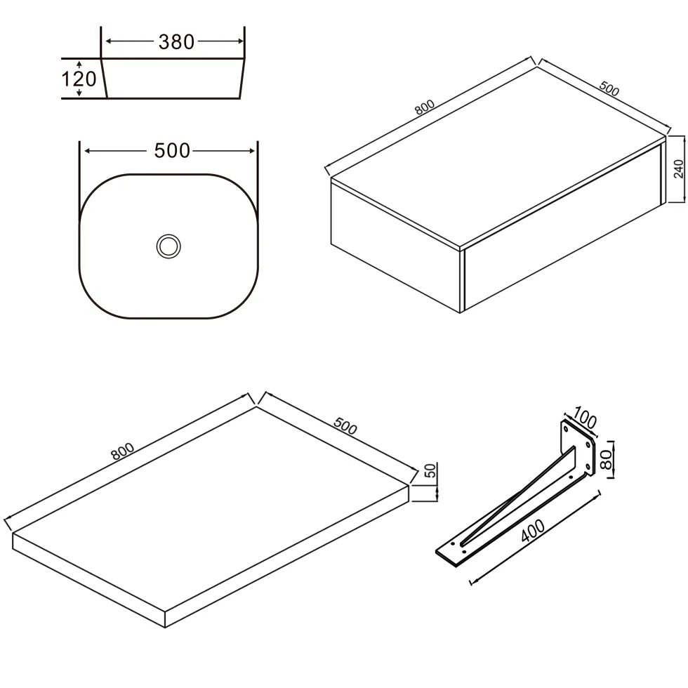 Sophia Basin Shelf, Drawer Unit & Countertop Basin - 3 sizes