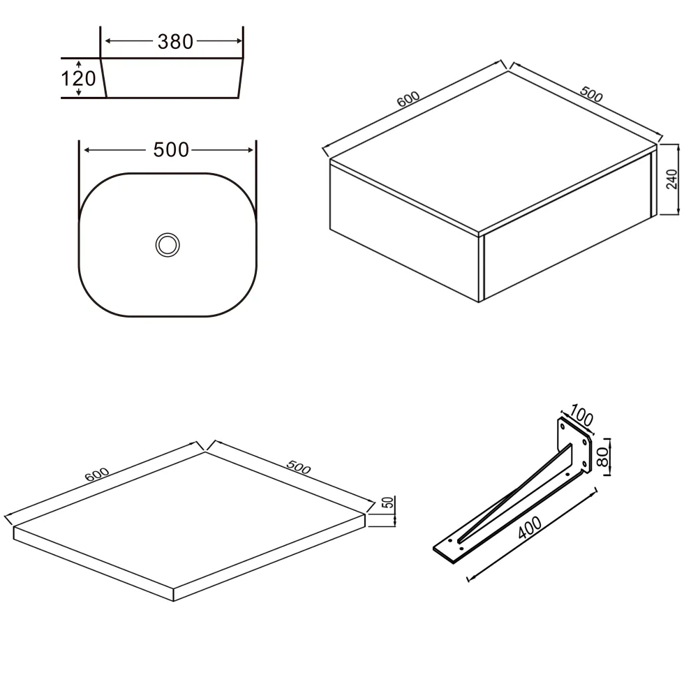 Sophia Basin Shelf, Drawer Unit & Countertop Basin - 3 sizes