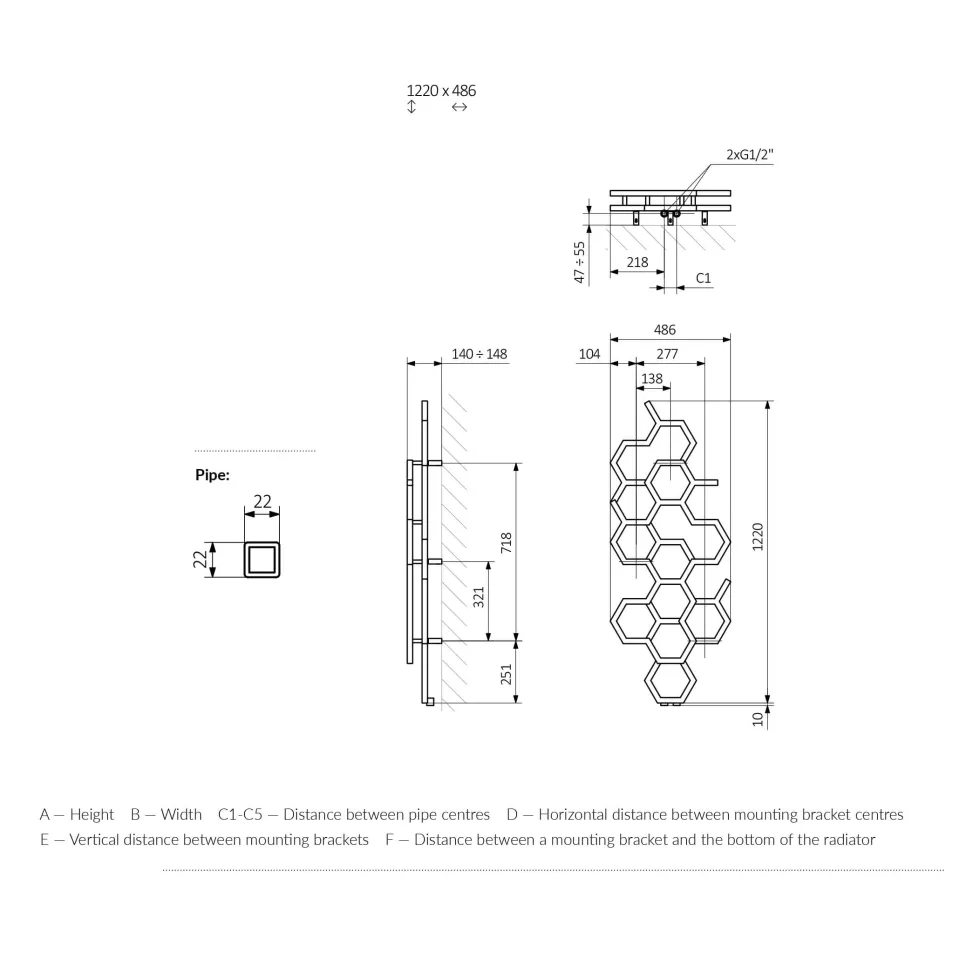 Terma Hex Steel Designer Vertical Radiator