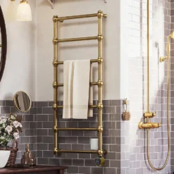 Terma Retro Brushed Brass Electric Heated Towel Rail with VEO Wi-Fi Controlled Heating Element