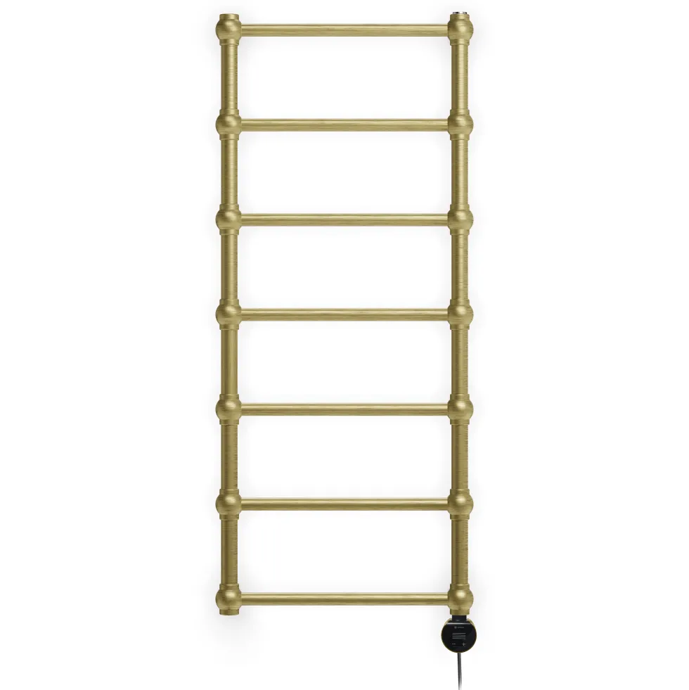 Terma Retro Brushed Brass Electric Heated Towel Rail with VEO Wi-Fi Controlled Heating Element
