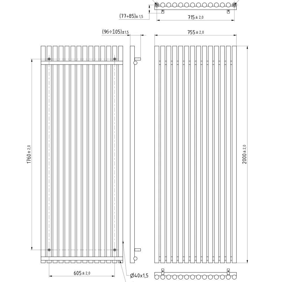 Terma Rolo Room E Single Panel 2000 x 755mm Electric Radiator with 2000W Wi-Fi Controlled VEO Heating Element