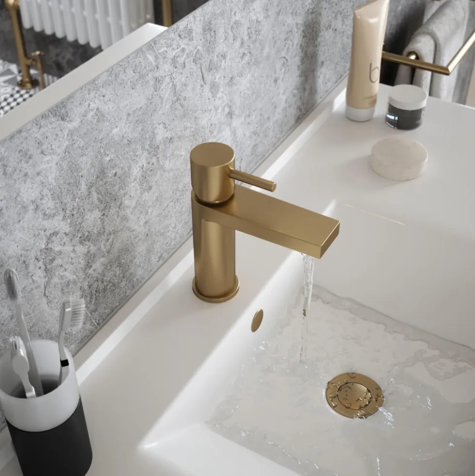 The Tap Factory Vibrance Brushed Brass Mono Basin Mixer and Basin Waste - 6 Handle Colours Available