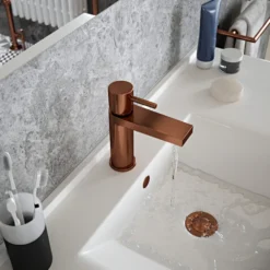 The Tap Factory Vibrance Polished Copper Mono Basin Mixer and Basin Waste - 6 Handle Colours Available