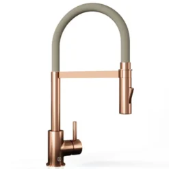 The Tap Factory Vibrance Tube Brushed Copper Mono Pull Out Kitchen Mixer Tap with Coloured Spout