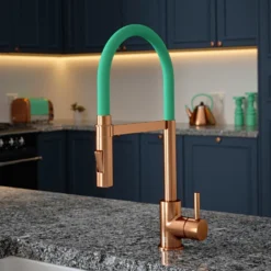 The Tap Factory Vibrance Tube Brushed Copper Mono Pull Out Kitchen Mixer Tap with Coloured Spout
