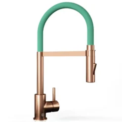 The Tap Factory Vibrance Tube Brushed Copper Mono Pull Out Kitchen Mixer Tap with Coloured Spout