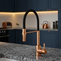 The Tap Factory Vibrance Tube Brushed Copper Mono Pull Out Kitchen Mixer Tap with Coloured Spout