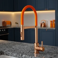 The Tap Factory Vibrance Tube Brushed Copper Mono Pull Out Kitchen Mixer Tap with Coloured Spout