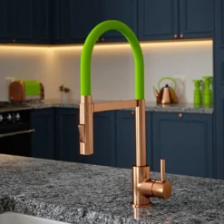 The Tap Factory Vibrance Tube Brushed Copper Mono Pull Out Kitchen Mixer Tap with Coloured Spout