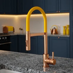 The Tap Factory Vibrance Tube Brushed Copper Mono Pull Out Kitchen Mixer Tap with Coloured Spout