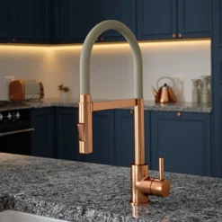 The Tap Factory Vibrance Tube Brushed Copper Mono Pull Out Kitchen Mixer Tap with Coloured Spout