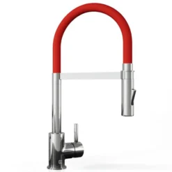 The Tap Factory Vibrance Tube Chrome Mono Pull Out Kitchen Mixer Tap with Coloured Spout