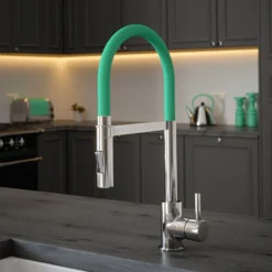 The Tap Factory Vibrance Tube Chrome Mono Pull Out Kitchen Mixer Tap with Coloured Spout