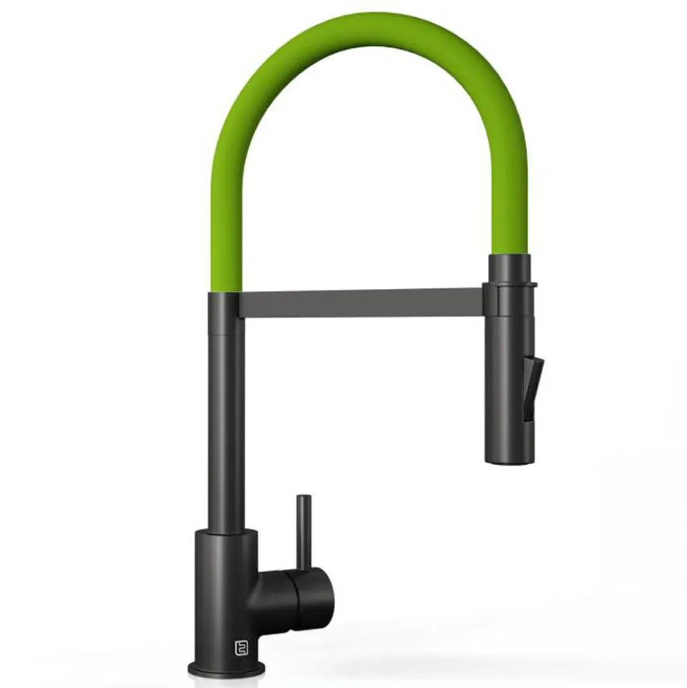 The Tap Factory Vibrance Tube Matt Black Mono Pull Out Kitchen Mixer Tap with Coloured Spout