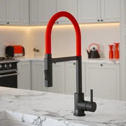 The Tap Factory Vibrance Tube Matt Black Mono Pull Out Kitchen Mixer Tap with Coloured Spout