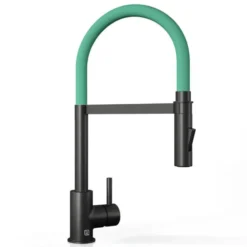 The Tap Factory Vibrance Tube Matt Black Mono Pull Out Kitchen Mixer Tap with Coloured Spout