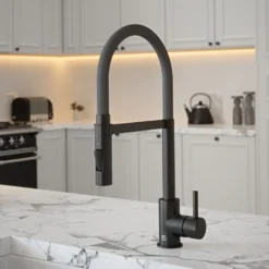 The Tap Factory Vibrance Tube Matt Black Mono Pull Out Kitchen Mixer Tap with Coloured Spout