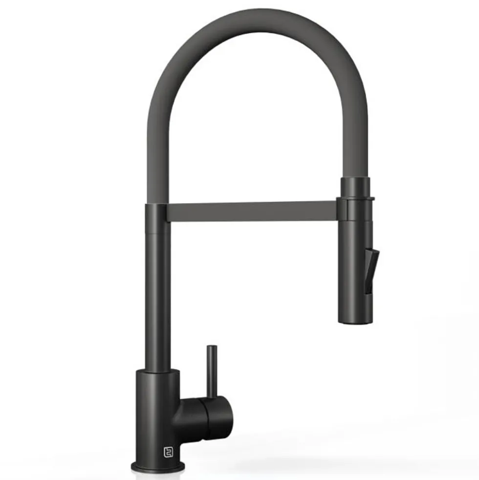 The Tap Factory Vibrance Tube Matt Black Mono Pull Out Kitchen Mixer Tap with Coloured Spout