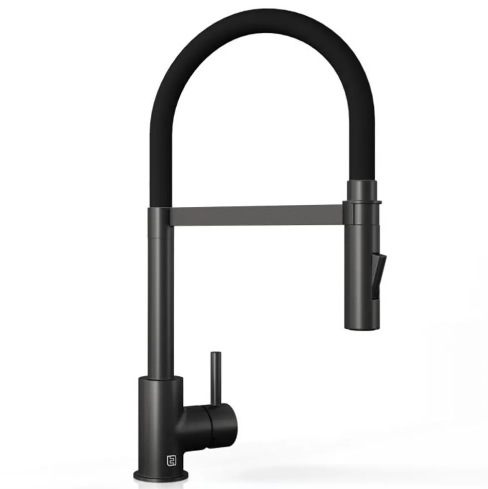 The Tap Factory Vibrance Tube Matt Black Mono Pull Out Kitchen Mixer Tap with Coloured Spout