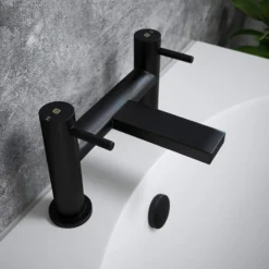 The Tap Factory Vibrance Vanto Black Deck Mounted Bath Filler - 8 Handle Colours Available