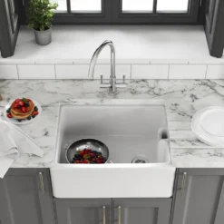 Thomas Denby Belfast 1 Bowl Gloss White Ceramic Kitchen Sink - 595 x 460mm