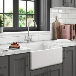 Thomas Denby Belfast 1 Bowl Gloss White Ceramic Kitchen Sink - 595 x 460mm