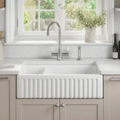 Thomas Denby Bredon 1.5 Bowl Fluted White Ceramic Belfast Sink - 795 x 465mm