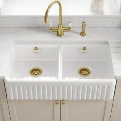Thomas Denby Buxton 2 Bowl Fluted White Ceramic Belfast Sink - 895 x 465mm