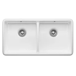 Thomas Denby Buxton 2 Bowl Fluted White Ceramic Belfast Sink - 895 x 465mm