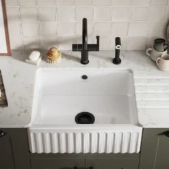 Thomas Denby Chiltern 1 Bowl Fluted White Ceramic Belfast Sink - 595 x 460mm