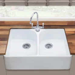 Thomas Denby Heritage Double Belfast Large 2 Bowl White Ceramic Kitchen Sink - 795 x 500mm