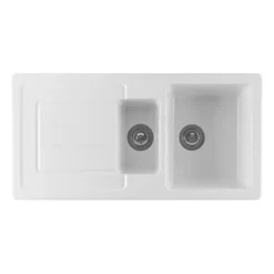 Thomas Denby Jarla 1.5 Bowl Gloss White Ceramic Kitchen Sink with Reversible Drainer - 1000 x 500mm