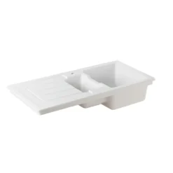 Thomas Denby Jarla 1.5 Bowl Gloss White Ceramic Kitchen Sink with Reversible Drainer - 1000 x 500mm