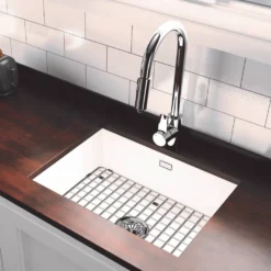 Thomas Denby Metro 1 Bowl and Half Bowl Inset or Undermount Gloss White Ceramic Kitchen Sink