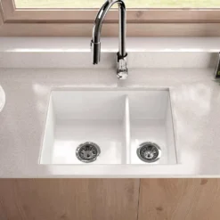 Thomas Denby Metro 1.5 Bowl Inset or Undermount Ceramic Kitchen Sink with Left Hand Main Bowl - 595 x 460mm