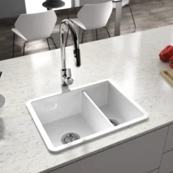 Thomas Denby Metro 1.5 Bowl Inset or Undermount Ceramic Kitchen Sink with Left Hand Main Bowl - 595 x 460mm