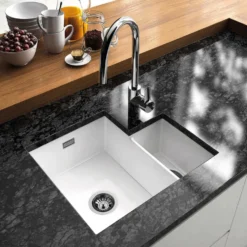 Thomas Denby Metro 1.3 Bowl Inset or Undermount Gloss White Ceramic Kitchen Sink - 595 x 520mm