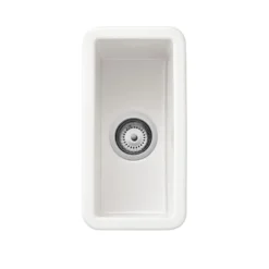 Thomas Denby Metro Half Bowl Inset or Undermount Gloss White Ceramic Kitchen Sink - 234 x 460mm