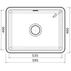 Thomas Denby Metro Large 1 Bowl Inset or Undermount Ceramic Kitchen Sink - 595 x 460mm
